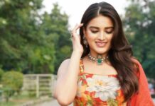 nidhhi agerwal in orange lehenga set for kalaga thailavan promotions2