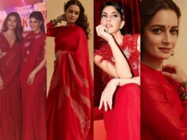 jacqueline and dia mirza in red sarees-featured