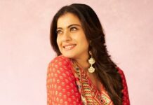 kajol in a red sharara by label anushree for salaam venky2