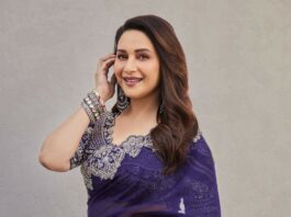 madhuri dixit in a purple saree by jayanti reddy label for an event1