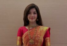 mehreen pirzada in a red saree for a event2