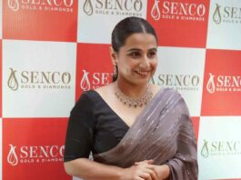 vidya balan in a brown saree at senco inaugural function