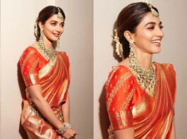 pooja hegde brother wedding pooja in kanjeevaram saree (1)