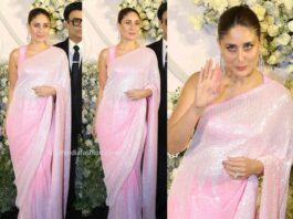 kareena kapoor pink sequin saree at kiara advani wedding rception