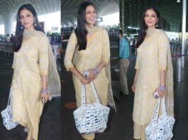 malavika mohanan airport cotton kurta set