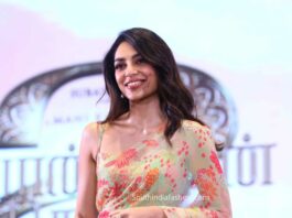 shobhita dhulipala in anita dongre florl printed saree at ps 2 promotions (1)