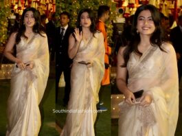 rashmika mandanna in cream organza saree at ambani house ganesh chaturthi