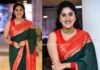 dhanya balakrishna green silk saree majaka trailer launch